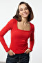 Kırmızı Pamuklu Kare Yaka Regular Fit Örme Bluz TWOAW24BZ00016 - 3
