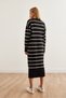 Women's Black Crew Neck Striped Slit Thick Knitwear Dress Elb- 19002250 - 2