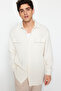 Ecru Oversize Fit Linen Textured Double Pocket Jacket Shirt Tmnss23Go00089 - 2