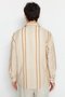 Camel Regular Fit Çizgili Keten Dokulu Gömlek TMNSS23GO00056 - 7