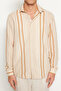 Camel Regular Fit Çizgili Keten Dokulu Gömlek TMNSS23GO00056 - 5