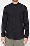 Black Basic Stand-Collar Epauletted Slim Fit Long Sleeve Shirt TMNSS20GO0188 - 3