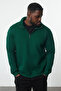 Green Plus Size Oversize/Normal Fit Stand Collar Zip-Up Fleece Inside Sweatshirt Tmnaw24Ao00024
