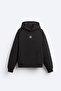 Women's Oversize Sweatshirt Hoodie with Inside Print Black – Hooded, Kangaroo Pocket, 3 Threaded Straps - 5