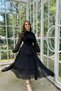 Black High Neck Draped Detailed Chiffon Dress
