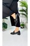 Daily Women's Black Loafer Heeled Shoes with Buckle and Stitching Detail, Lace-Up, Blunt Toe Shoes 700 - 8