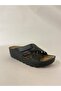 Els Black Cross Velcro Wedge Heeled Women's Slippers - 2