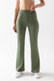 Women's khaki high waist gathered flexible front ribbed modal fabric spanish leg leggings pants - 3