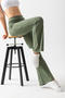 Women's khaki high waist gathered flexible front ribbed modal fabric spanish leg leggings pants - 6