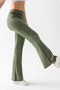 Women's khaki high waist gathered flexible front ribbed modal fabric spanish leg leggings pants - 5