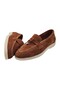 Genuine Leather Tan Suede Women's Loafer Shoes – Comfortable Daily Moccasin Flats with Bowknot - 6
