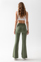 Women's khaki high waist gathered flexible front ribbed modal fabric spanish leg leggings pants - 8