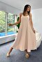 Beige Adjustable Rope Straps Full Length Long Dress - 5