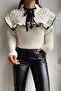 Ruffled Bow Detail Selanik Knitted Knitwear Sweater - 2
