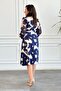 Double-Breasted Collar Drape Detailed Patterned Dress - 5