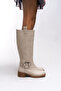 Thefrila Women's Knee-Length Biker Boots 00123024 Matte Beige - 4