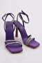 Women's Silver Stone Ankle Belt Tie Heeled Sandals Purple Satin 313733210 - 2