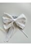 White Scallop Large Bow Ribbon with Pearl Belted Automatic Buckle - 2