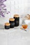 3 Size Tea Coffee Sugar Jar Glass Jar Set Wooden Look (Plastic) Lid