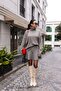 Gray Turtleneck Knitwear Skirted Set - 3