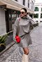 Gray Turtleneck Knitwear Skirted Set - 2
