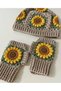 Crochet Sunflower Patterned Women's Beanie Gloves Set, Women's Beanie, Women's Gloves, Crochet Beanie Gloves Set