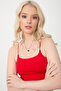 Women's Red Rope Strap Cotton Crop Top Bustier Tank Top - 2