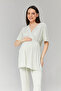 Women's Water Green Design Summer Cotton Maternity Postpartum Robe Pajama Set 3-Piece Set - 3