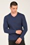 Erkek Indigo V Yaka Basic Triko Kazak - 2