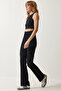 Women's Black High Waist Lycra Comfortable Knitted Trousers - 3