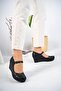 Wedge Sole Black Leather Shoes with Ankle Buckle - 2