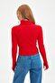 Kırmızı Fitted/Vücuda Oturan Balıkçı Yaka Parmak Geçme Detaylı Fitilli Esnek Örme Bluz TWOAW21BZ0071 - 7