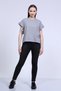 Women's T-shirt Gray Melange Color Sleeves Frilly Stylish Trend T-shirt - 3