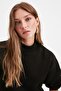 Black Stand Collar Loose Knitted Sweatshirt - 8