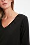 Siyah %100 Pamuk Regular/Normal Kalıp Basic V Yaka Uzun Kollu Örme T-Shirt TWOAW21TS0099 - 8