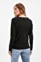 Siyah %100 Pamuk Regular/Normal Kalıp Basic V Yaka Uzun Kollu Örme T-Shirt TWOAW21TS0099 - 9