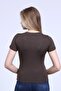 Women's Brown V-neck T-shirt - 5