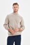 Bej Slim Fit Yünlü Yarım Balıkçı Yaka Basic Triko Kazak TMNAW21KZ1595 - 6