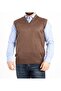 Men's Brown V-Neck Slim Wool Knitwear Knitted Anti-Pilling Sweater