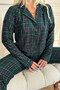 Green Plaid Printed Front Buttoned Long Sleeve Velvet Pajama Set - 5