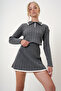 Anthracite Polo Collar Buttoned Knitwear Sweater and Skirt Two-Piece Set Alc-X12750 - 4