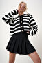 Women's Black Crew Neck Striped Gold Button Knitted Sweater Cardigan Alc-X12744 - 4