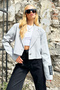 Women's Gray Padded Shoulder Lined Blazer Crop Jacket Alc-X12718 - 5