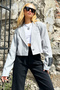 Women's Gray Padded Shoulder Lined Blazer Crop Jacket Alc-X12718 - 3