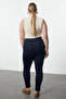 Koyu Mavi Yüksel Bel Toparlayıcı Büyük Beden Skinny Jeans TBBAW25CJ00016 - 5