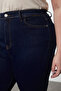 Koyu Mavi Yüksel Bel Toparlayıcı Büyük Beden Skinny Jeans TBBAW25CJ00016 - 4