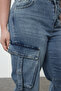 Mavi Yüksek Bel Geniş Paça Kargo Cepli Büyük Beden Wide Leg Jeans TBBSS24CJ00056 - 4