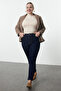 Koyu Mavi Yüksel Bel Toparlayıcı Büyük Beden Skinny Jeans TBBAW25CJ00016