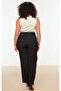 Siyah Straight/Düz Kesim Yüksek Bel Nervür Dikişli Dokuma Pantolon TBBSS22PL0301 - 7