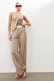 Beige-Pink Plaid Patterned Vest and Trousers Set